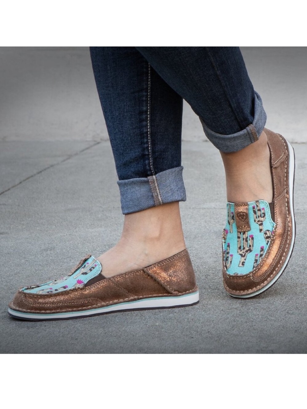 NEW Ariat Leather Canvas Cruiser Metallic Bronze Leopard Cactus Novelty  Sz 8B